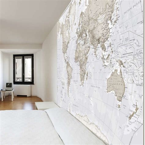 Giant World Map Mural Neutral Mural Wall Decal Map Wallpaper Home