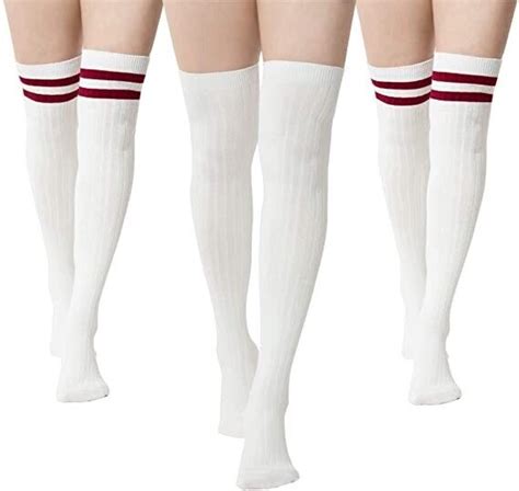 Thigh Length Socks Womens Striped Cotton Thigh High Tube Sock Over
