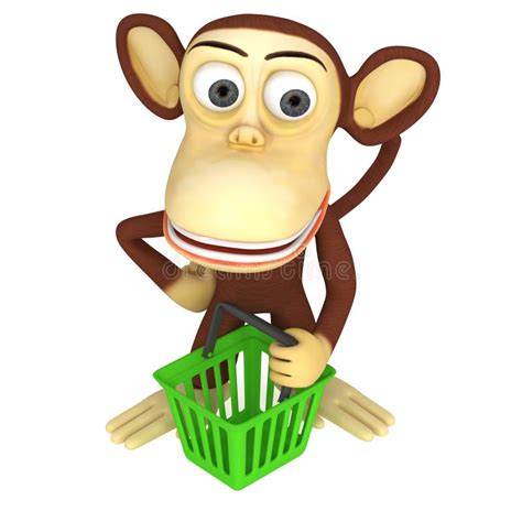 3d Monkey With Shopping Basket Stock Illustration Illustration Of