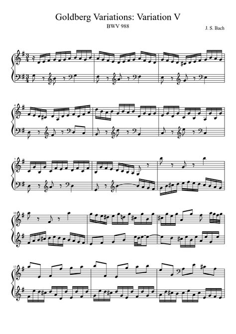 Bwv 988 Goldberg Variations Variation V Sheet Music For Harp Solo