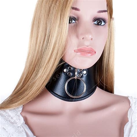 PU Leather BDSM Bondage Posture Neck Collar With Pull Ring Adjustable