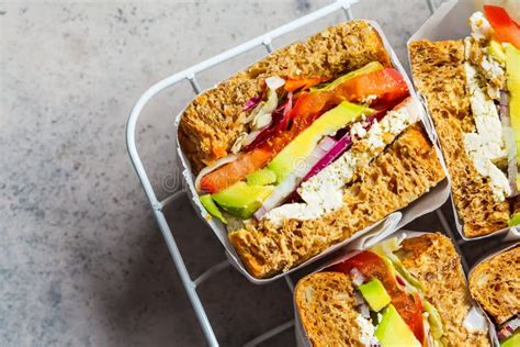 Vegan Sandwiches With Tofu Avocado And Tomato Top View Copy Space