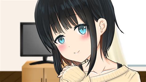 Download Wallpaper 2560x1440 Girl Smile Glance Sweater Anime Art