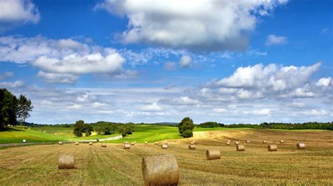 Farm Field Nature Landscape Hay Summer Cloudy Sky Wallpaper