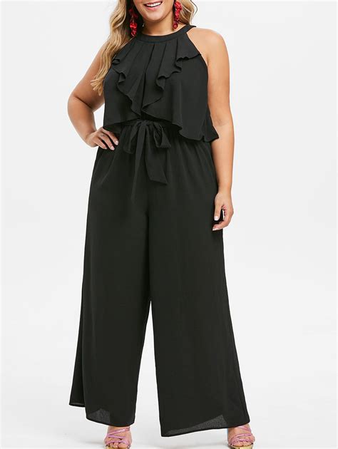 [48 off] plus size sleeveless flounce belted wide leg jumpsuit rosegal