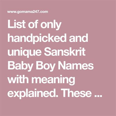 List Of Only Handpicked And Unique Sanskrit Baby Boy Names With Meaning