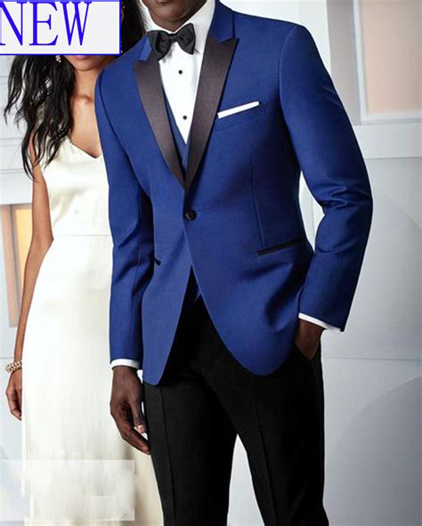 peak lapel royal blue and black groom wedding tuxedo men suit cb211 classbydress