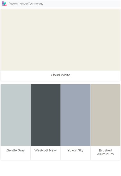 There are many ways to choose the perfect paint color. Cloud White: Gentle Gray, Westcott Navy, Yukon Sky ...