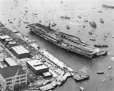 Aerial View Of The Aircraft Carrier Hms Hermes At Portsmouth Harbour On
