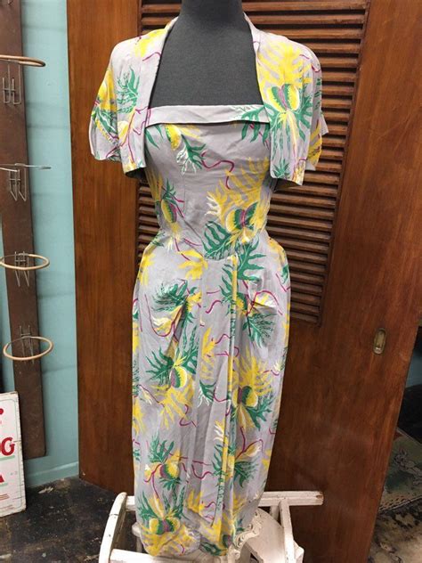 Vintage 1940s Hawaiian Rayon Tiki Sarong Dress Wbolero Etsy Tiki