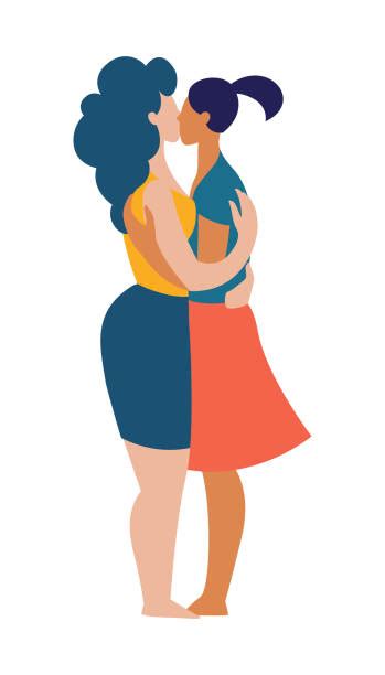 Interracial Lesbian Couple Kissing Illustrations Royalty Free Vector