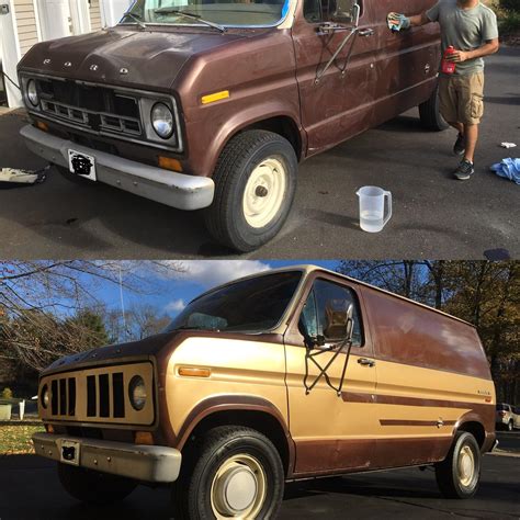 Before & after DIY paint job & DIY grille for 1978 Ford E-150 V8. Found
