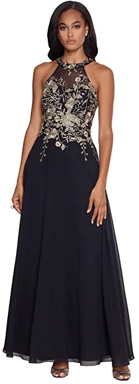 Betsy And Adam Long Embroidered Halter Chiffon Gown Shopstyle Evening