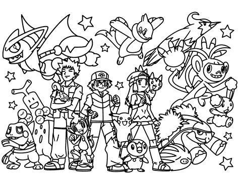 Ash Brock And Dawn Coloring Page Pokemon Coloring Pages Pokemon