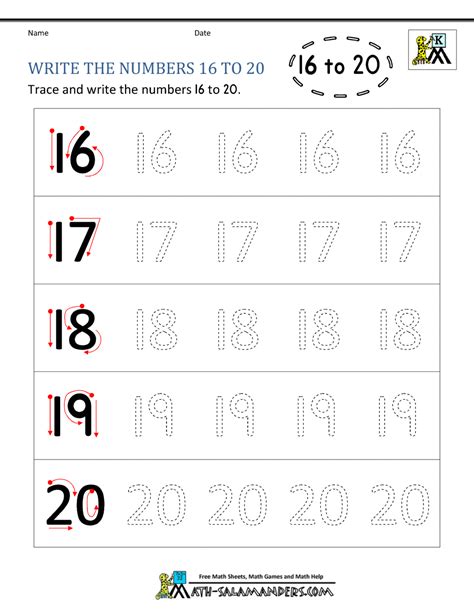 Kindergarten Writing Worksheets Numbers To 11 To 20