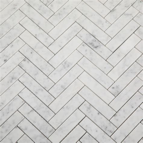 1 X 4 Herringbone White Bianco Carrara Marble Mosaic Tile Diflart