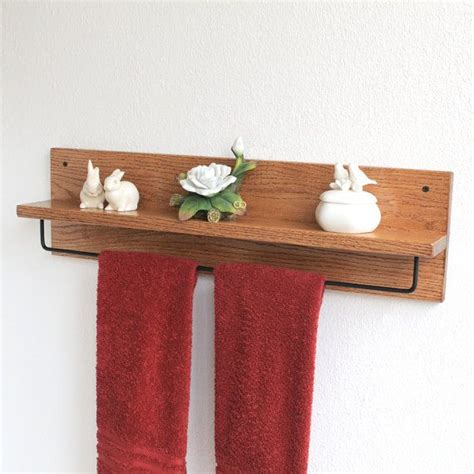 Bathroom shelf towel bar wall mounted aluminum bath shower shelf black holder. Wood Towel Rack With Shelf & Towel Bar - Solid Oak Wooden ...