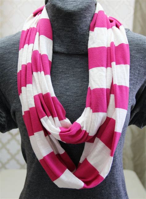 Items Similar To Pink And White Wide Striped Infinity Scarf Slub Cotton