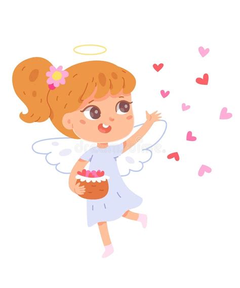 Cute Angel Magic Character With Hearts Little Cupid With Wings Happy
