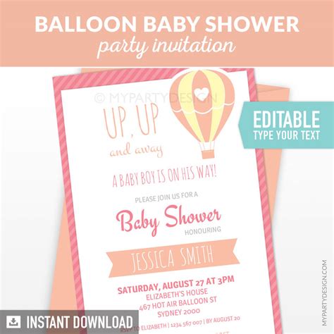 Invitations And Announcements Paper Templates Pink Balloon Editable Card