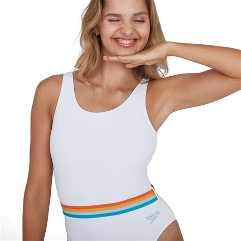 Ladies Rainbow 1pc Swimsuit White Decathlon