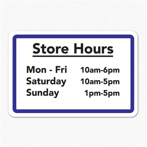 Business Hours Sign Custom Store Hours Sign