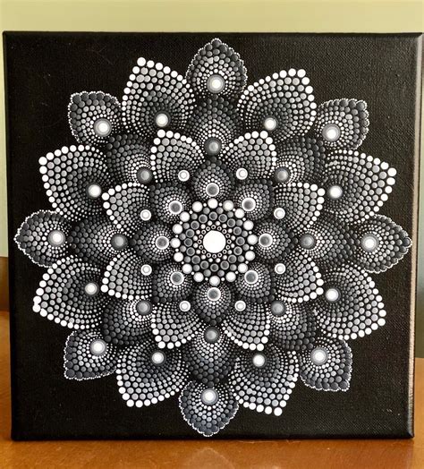 Lovely dot mandala on gray stretched canvas 10 x 10 Black | Etsy | Dot