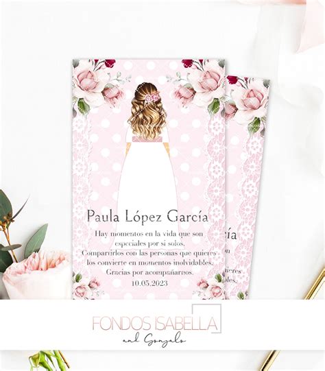 tarjeta de agradecimiento de comunión niña paris floral