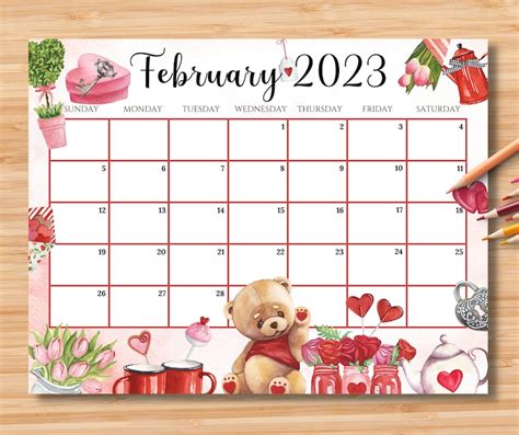 Editable February Calendar Sweet Valentine Planner Etsy