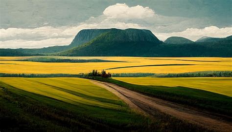 Premium Photo Canada Countryside Green Field Mountain Cloudy Sky