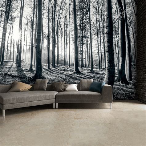 1wall Black And White Forest Trees Mural Wallpaper 315cm X 232cm