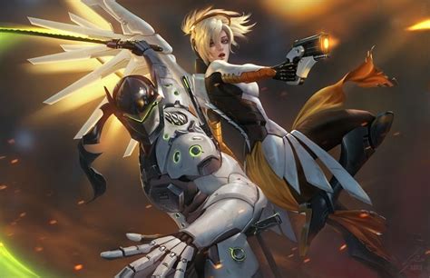 Mercy And Genji By Raikoart Mercy Overwatch Overwatch Wallpapers