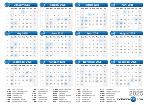 2025 Year Calendar