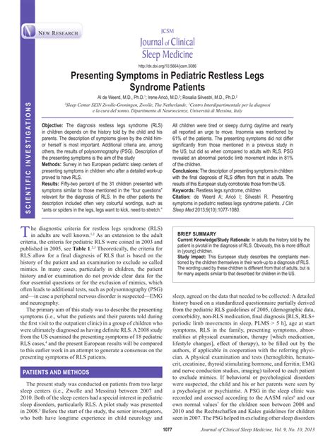 Pdf Presenting Symptoms In Pediatric Restless Legs Syndrome Patients