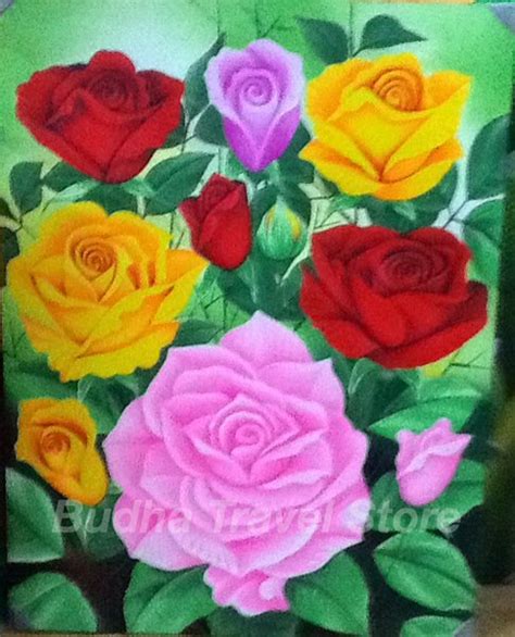 Jual Lukisan Bunga Mawar Rose Flower Painting 90x120 Kanvas Saja