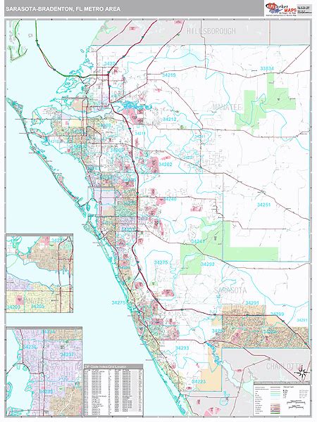 Sarasota Bradenton Fl Metro Area Zip Code Wall Map Premium Style By