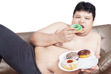 Fat Man Eating Donuts Stock Image Image Of Isolated 80514263