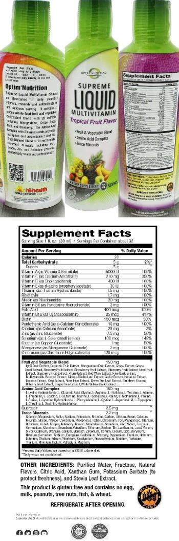 Optim Nutrition Supreme Liquid Multivitamin Tropical Fruit Flavor 320 Fl Oz9460 Ml