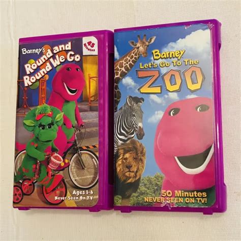 Vintage Barney Vhs Lot Lets Go To The Zoo And Round And Round We Go