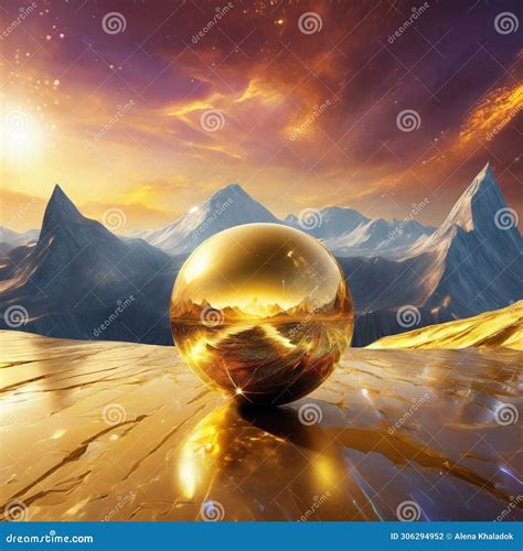 Magical Golden Ball in Mountain Landscape, Powerful Symbol of