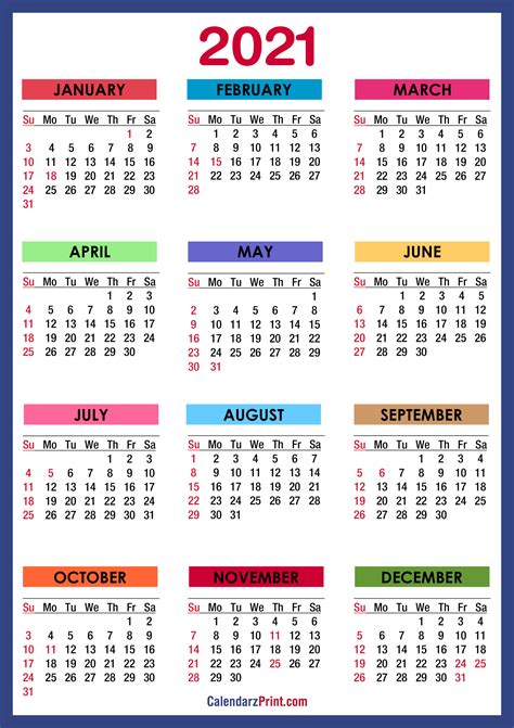 Free Printable 2021 Monthly Calendar With Us Holidays 2021 Printable