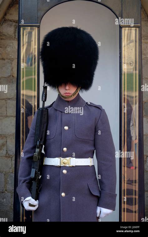 Queens Guard In Winter Uniform At Windsor Castle England Uk Europe