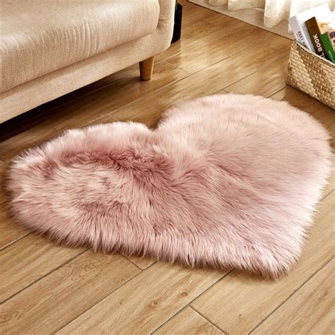 40 120cm Love Heart Fluffy Mat Rugs Kids Soft Girls Boys Fake Faux Fur