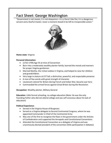 Fact Sheet George Washington Heroes In America