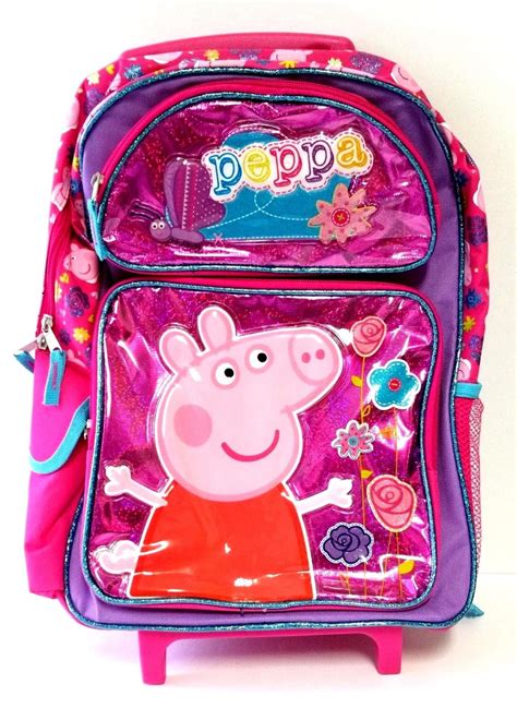 Peppa Pig Girls 16 Canvas Pink School Rolling Backpack