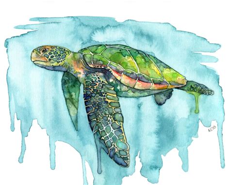 Sea Turtle Painting Watercolor Painting Sea Turtle Print Etsy
