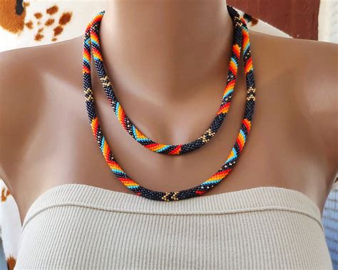 Native American Indian Style Necklace Crochet Bead Necklace Etsy