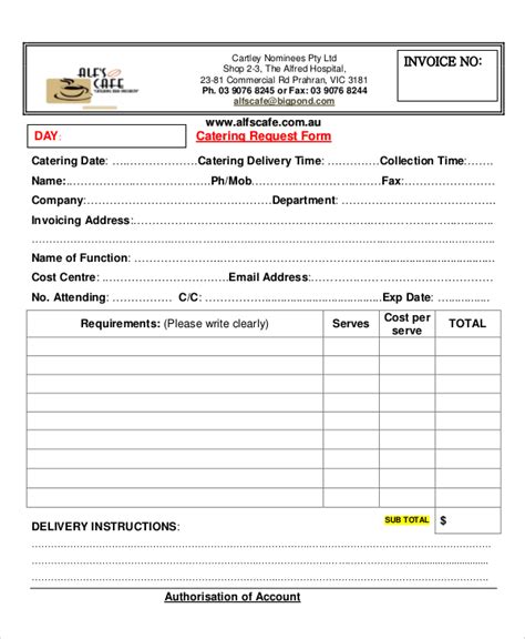 Invoice Template For Food Service