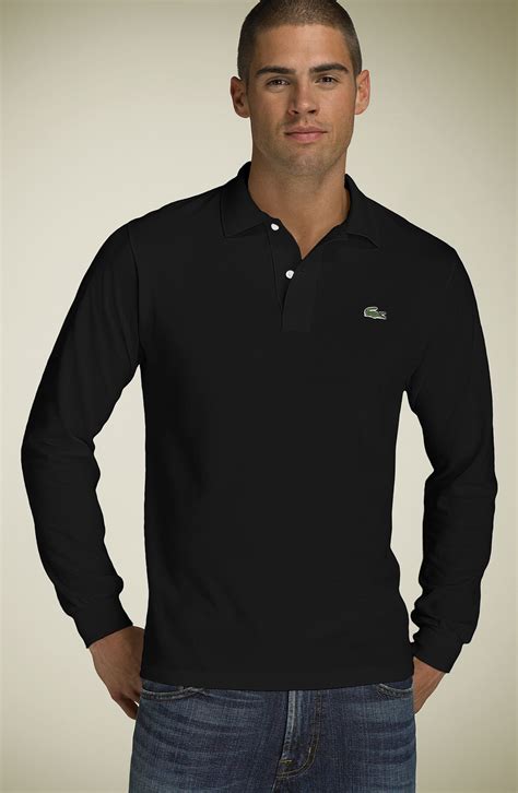 Lacoste Long Sleeve Pique Polo In Black For Men Lyst