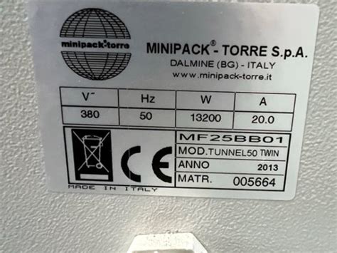 2013 Minipack Torre Continua Plexi 60 With Shrink Wrap Tunnel 50 Twin
